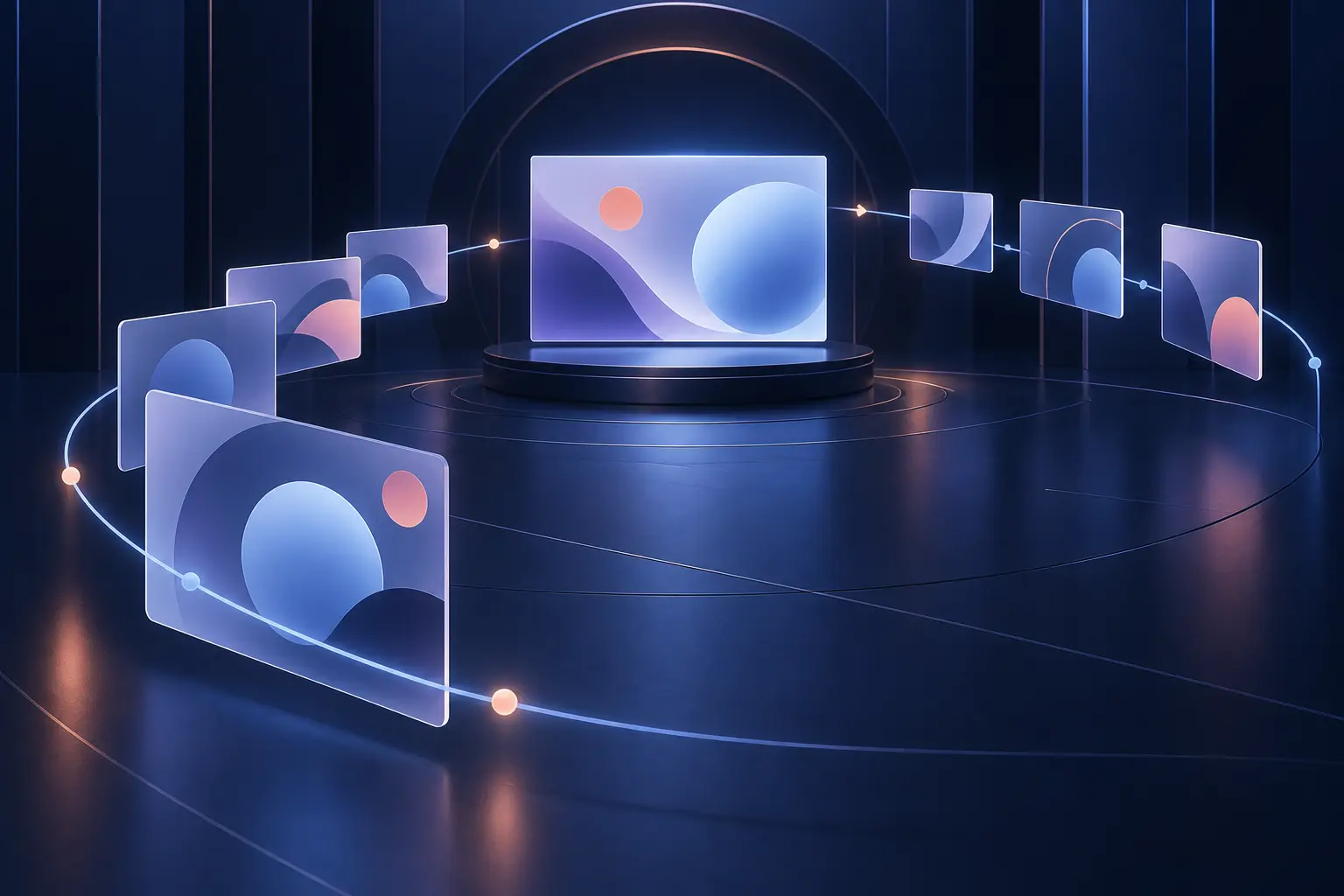 Abstract slide panels arranged along a coherent presentation path