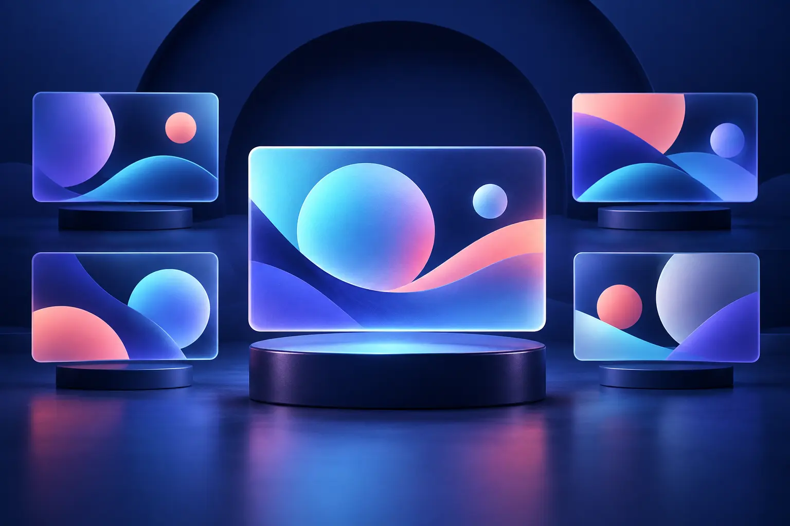 Abstract thumbnail composition variants surrounding a selected design